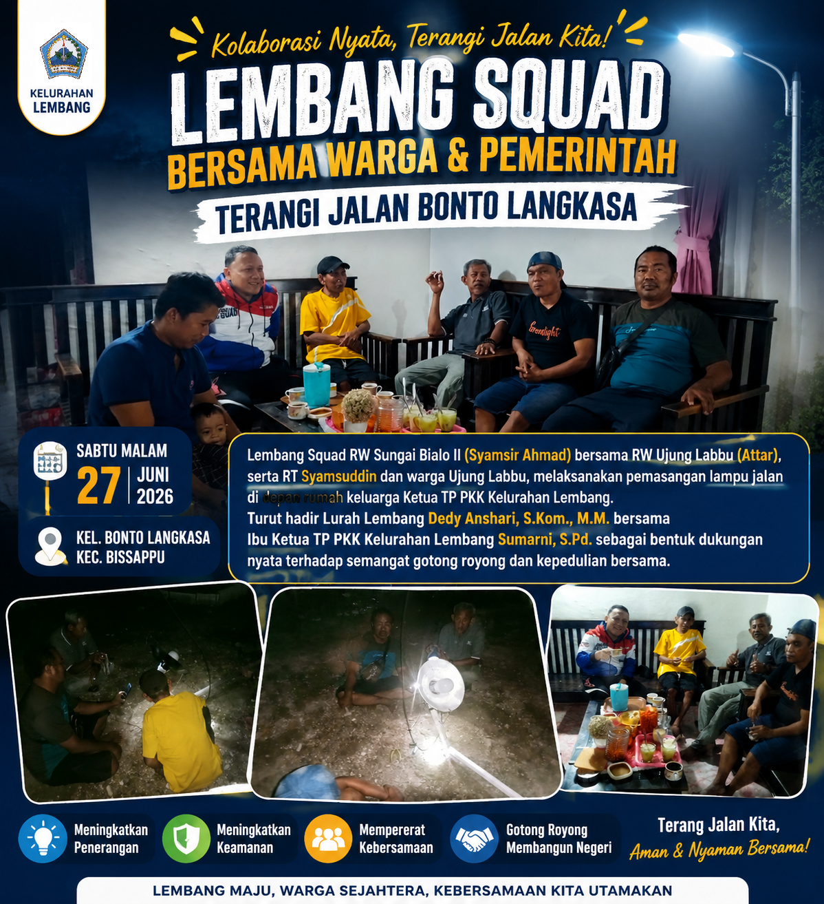 Kolaborasi Lembang Squad: Warga dan Pemerintah Bersinergi Terangi Jalan Bonto Langkasa